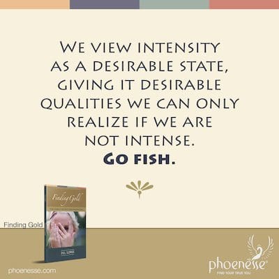 We view intensity as a desirable state, giving it desirable qualities we can only realize if we are not intense. Go fish.