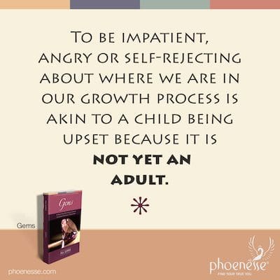 To be angry, self-rejecting or impatient about where we are in our growth process is akin to a child being upset because it is not yet an adult.