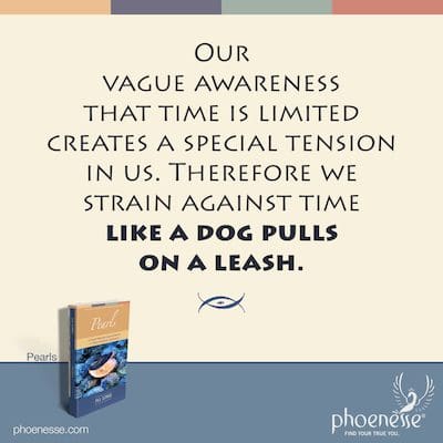Our vague awareness that time is limited creates a special tension in us. Therefore we strain against time like a dog pulls on a leash.