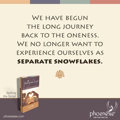 We have begun the long journey back to the oneness. We no longer want to experience ourselves as separate snowflakes.